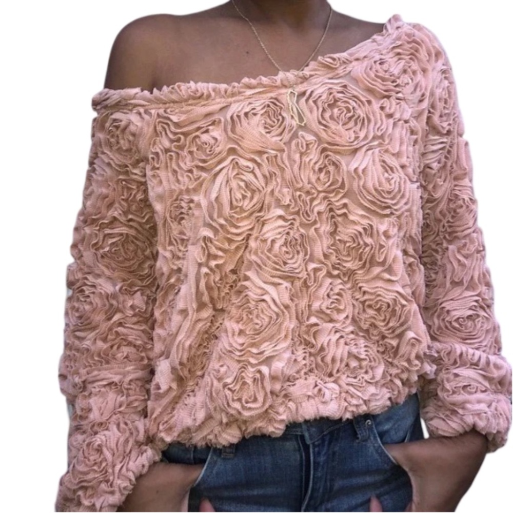 American Apparel 3D Mesh Rosette Sweater Top